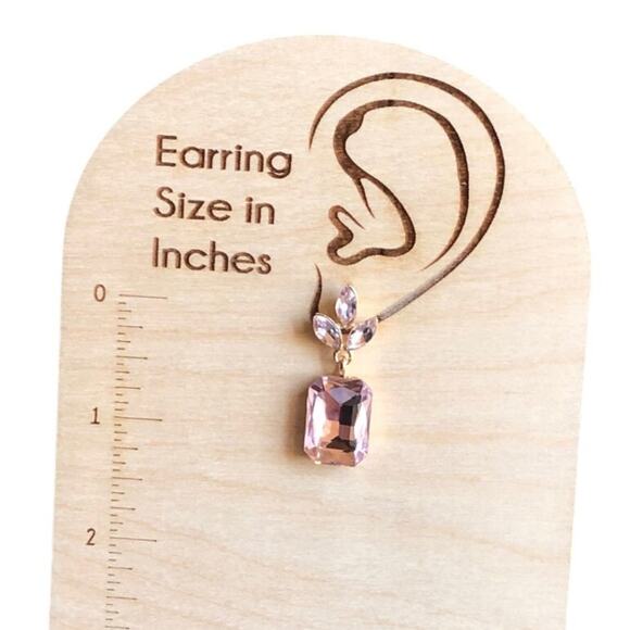 Saks Fifth Avenue NWT Leaf Crystal Rectangle Soft Petal Pink Dangle Earrings - Picture 11 of 11